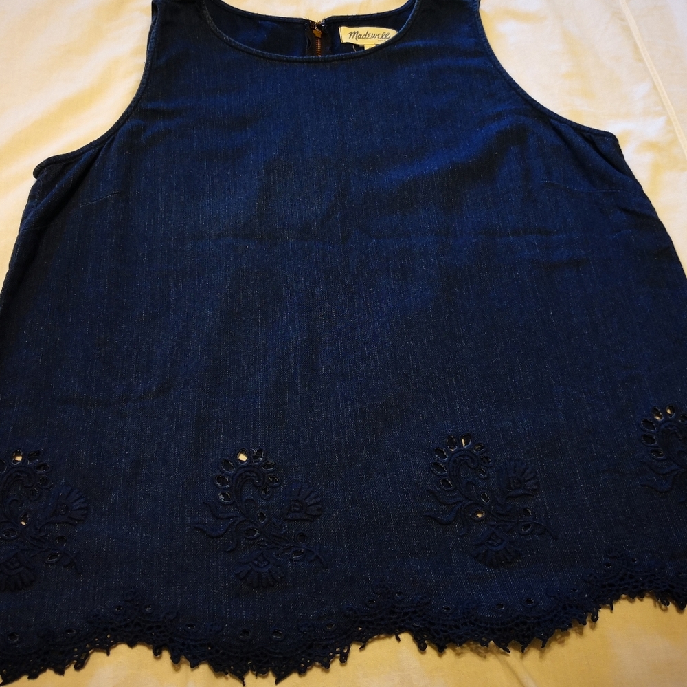 Madewell denim embroidered sleeveless top